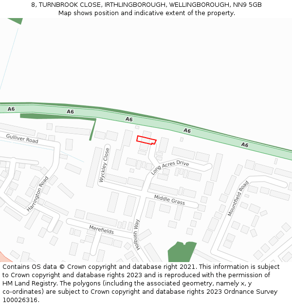 8, TURNBROOK CLOSE, IRTHLINGBOROUGH, WELLINGBOROUGH, NN9 5GB: Location map and indicative extent of plot