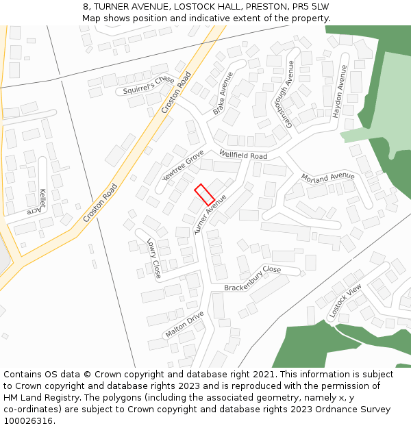 8, TURNER AVENUE, LOSTOCK HALL, PRESTON, PR5 5LW: Location map and indicative extent of plot