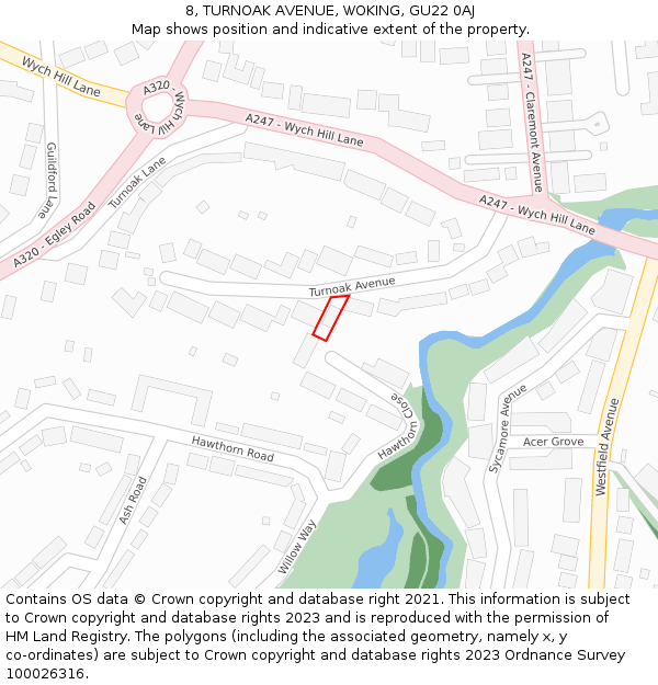 8, TURNOAK AVENUE, WOKING, GU22 0AJ: Location map and indicative extent of plot