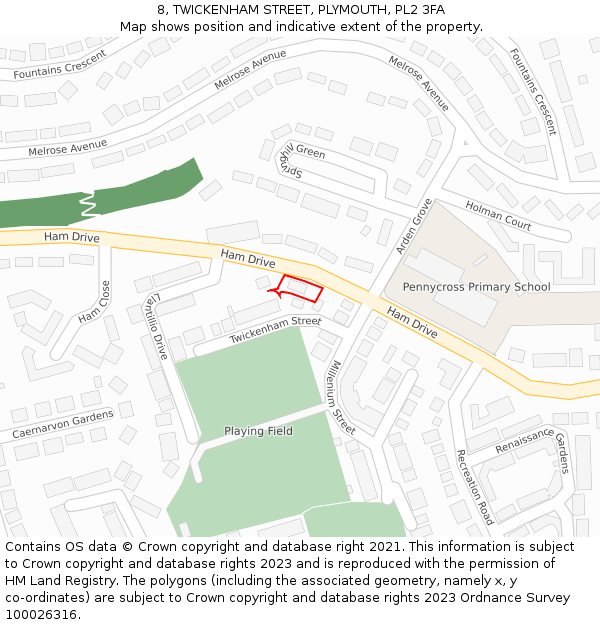8, TWICKENHAM STREET, PLYMOUTH, PL2 3FA: Location map and indicative extent of plot