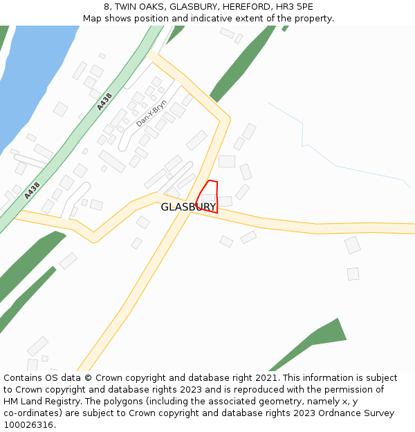 8, TWIN OAKS, GLASBURY, HEREFORD, HR3 5PE: Location map and indicative extent of plot