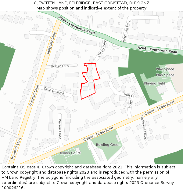 8, TWITTEN LANE, FELBRIDGE, EAST GRINSTEAD, RH19 2NZ: Location map and indicative extent of plot