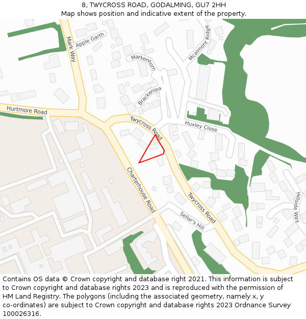 8, TWYCROSS ROAD, GODALMING, GU7 2HH: Location map and indicative extent of plot