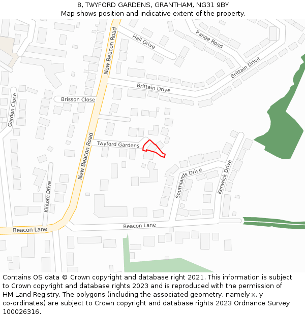 8, TWYFORD GARDENS, GRANTHAM, NG31 9BY: Location map and indicative extent of plot