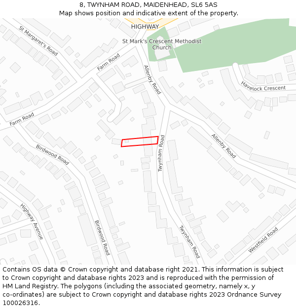 8, TWYNHAM ROAD, MAIDENHEAD, SL6 5AS: Location map and indicative extent of plot