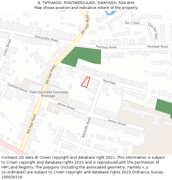 8, TWYNIAGO, PONTARDDULAIS, SWANSEA, SA4 8HX: Location map and indicative extent of plot
