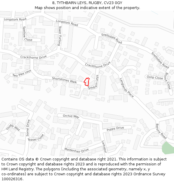 8, TYTHBARN LEYS, RUGBY, CV23 0GY: Location map and indicative extent of plot