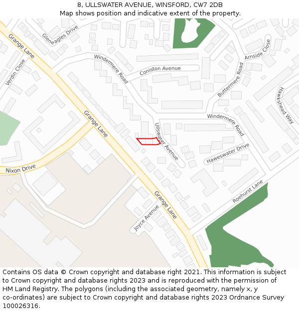 8, ULLSWATER AVENUE, WINSFORD, CW7 2DB: Location map and indicative extent of plot