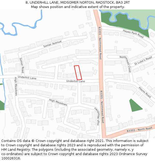 8, UNDERHILL LANE, MIDSOMER NORTON, RADSTOCK, BA3 2RT: Location map and indicative extent of plot