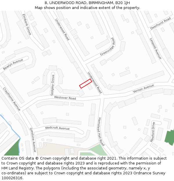 8, UNDERWOOD ROAD, BIRMINGHAM, B20 1JH: Location map and indicative extent of plot