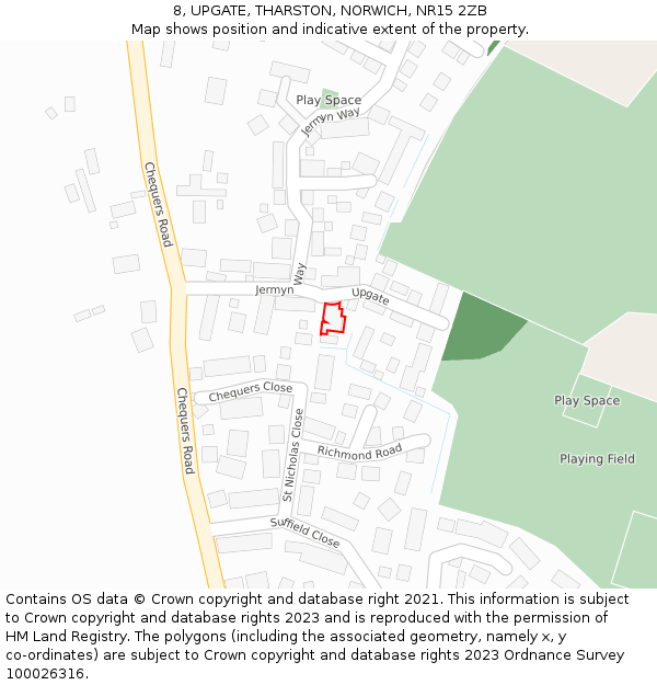 8, UPGATE, THARSTON, NORWICH, NR15 2ZB: Location map and indicative extent of plot