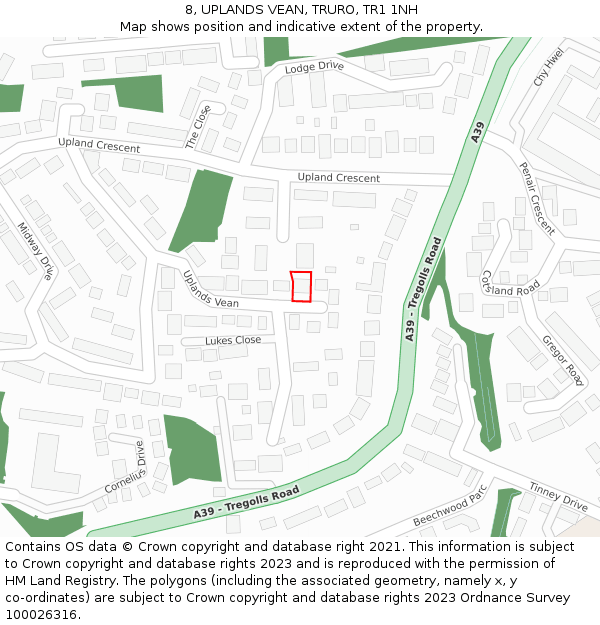 8, UPLANDS VEAN, TRURO, TR1 1NH: Location map and indicative extent of plot