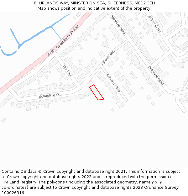 8, UPLANDS WAY, MINSTER ON SEA, SHEERNESS, ME12 3EH: Location map and indicative extent of plot