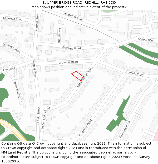 8, UPPER BRIDGE ROAD, REDHILL, RH1 6DD: Location map and indicative extent of plot