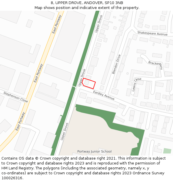 8, UPPER DROVE, ANDOVER, SP10 3NB: Location map and indicative extent of plot