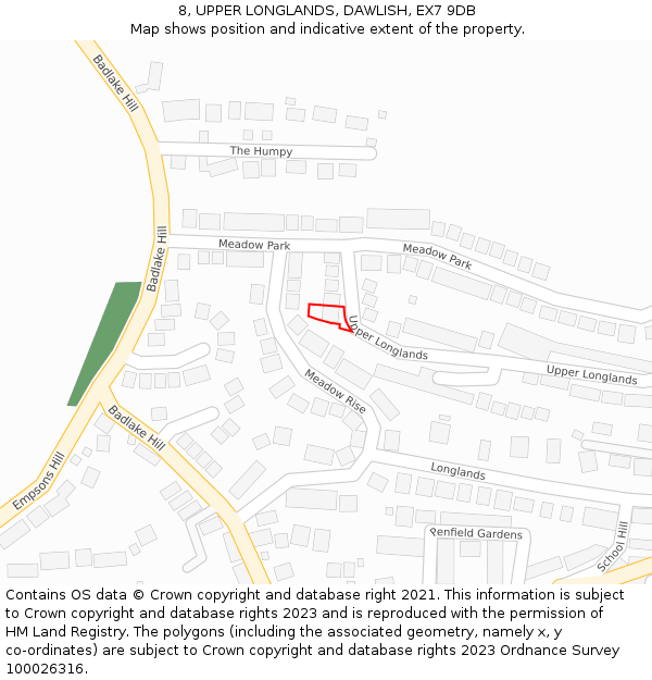 8, UPPER LONGLANDS, DAWLISH, EX7 9DB: Location map and indicative extent of plot