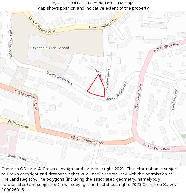 8, UPPER OLDFIELD PARK, BATH, BA2 3JZ: Location map and indicative extent of plot