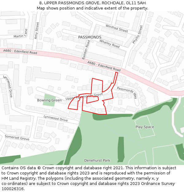 8, UPPER PASSMONDS GROVE, ROCHDALE, OL11 5AH: Location map and indicative extent of plot