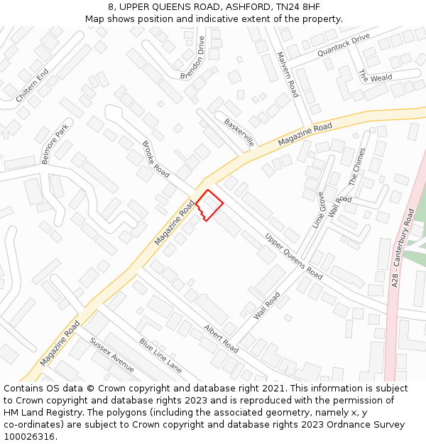 8, UPPER QUEENS ROAD, ASHFORD, TN24 8HF: Location map and indicative extent of plot