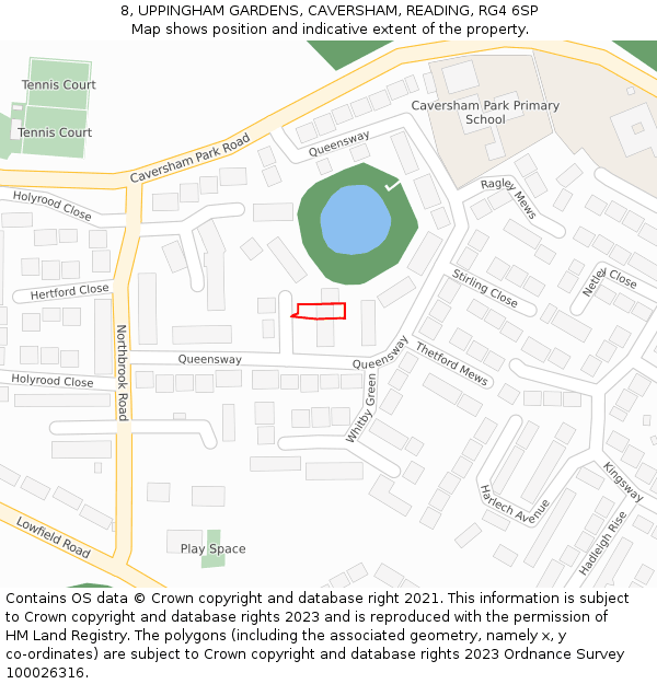 8, UPPINGHAM GARDENS, CAVERSHAM, READING, RG4 6SP: Location map and indicative extent of plot