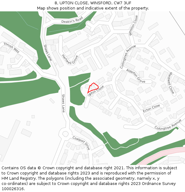 8, UPTON CLOSE, WINSFORD, CW7 3UF: Location map and indicative extent of plot