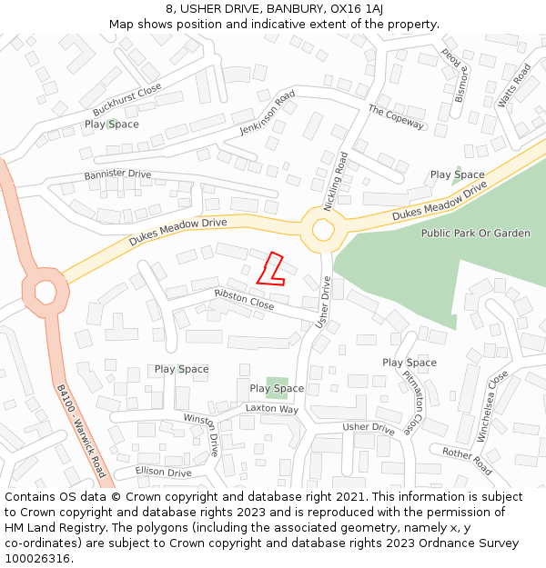 8, USHER DRIVE, BANBURY, OX16 1AJ: Location map and indicative extent of plot