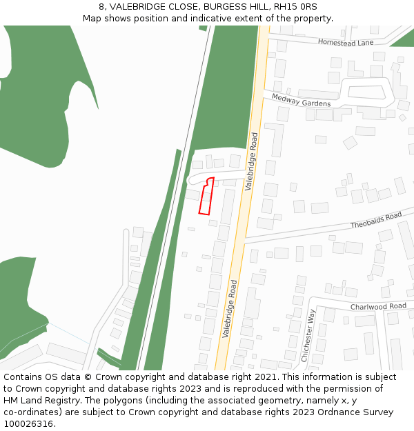 8, VALEBRIDGE CLOSE, BURGESS HILL, RH15 0RS: Location map and indicative extent of plot