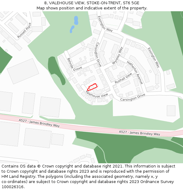 8, VALEHOUSE VIEW, STOKE-ON-TRENT, ST6 5GE: Location map and indicative extent of plot