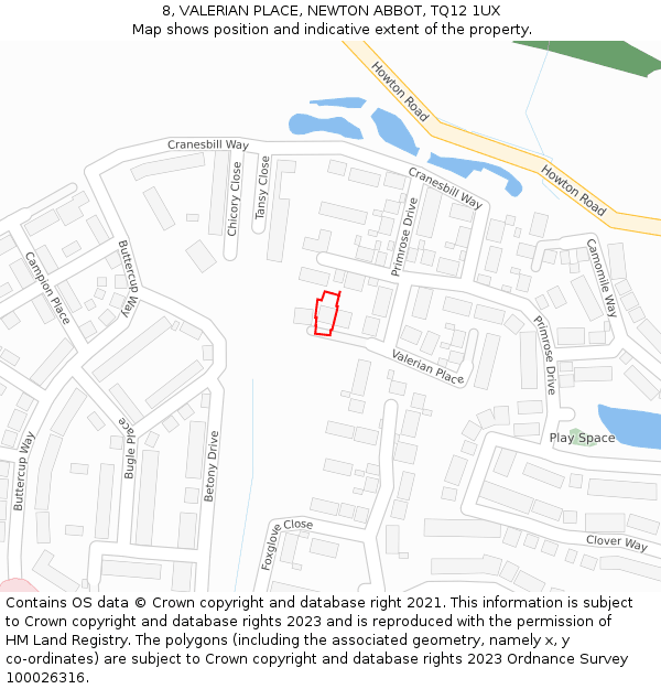 8, VALERIAN PLACE, NEWTON ABBOT, TQ12 1UX: Location map and indicative extent of plot