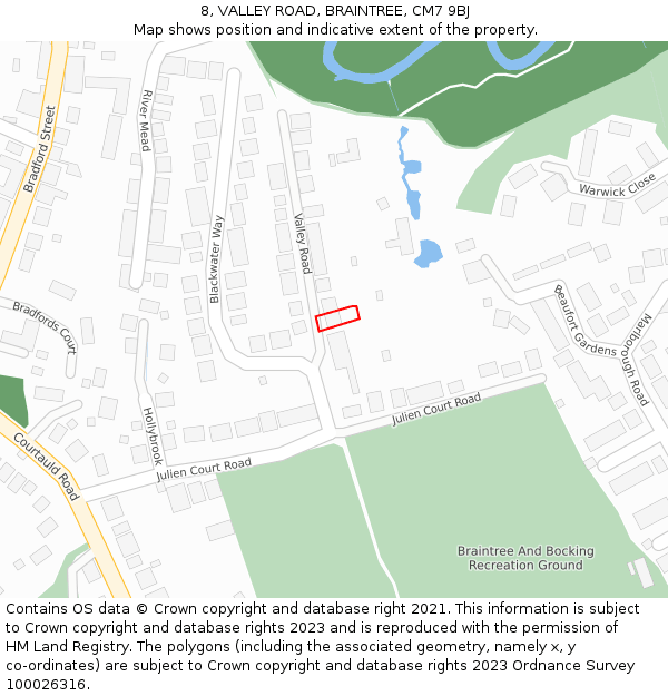 8, VALLEY ROAD, BRAINTREE, CM7 9BJ: Location map and indicative extent of plot