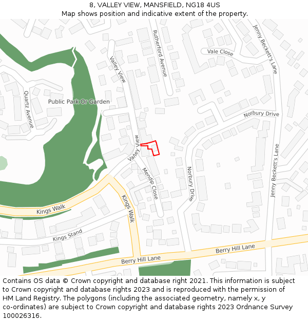 8, VALLEY VIEW, MANSFIELD, NG18 4US: Location map and indicative extent of plot