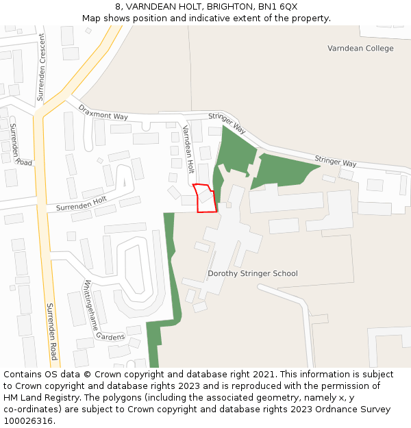 8, VARNDEAN HOLT, BRIGHTON, BN1 6QX: Location map and indicative extent of plot