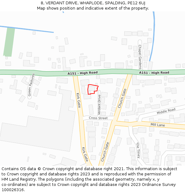 8, VERDANT DRIVE, WHAPLODE, SPALDING, PE12 6UJ: Location map and indicative extent of plot