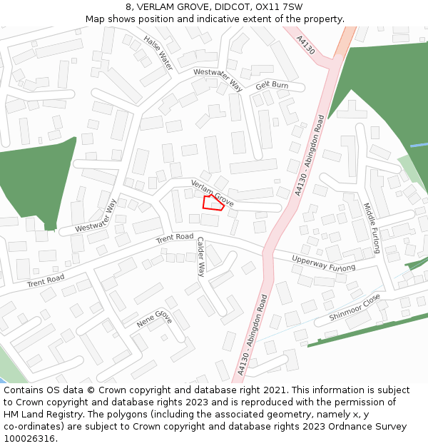 8, VERLAM GROVE, DIDCOT, OX11 7SW: Location map and indicative extent of plot