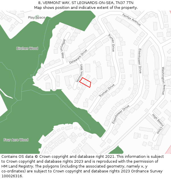 8, VERMONT WAY, ST LEONARDS-ON-SEA, TN37 7TN: Location map and indicative extent of plot