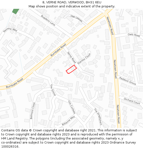 8, VERNE ROAD, VERWOOD, BH31 6EU: Location map and indicative extent of plot