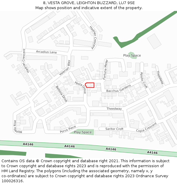 8, VESTA GROVE, LEIGHTON BUZZARD, LU7 9SE: Location map and indicative extent of plot