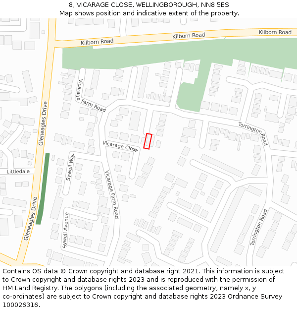 8, VICARAGE CLOSE, WELLINGBOROUGH, NN8 5ES: Location map and indicative extent of plot