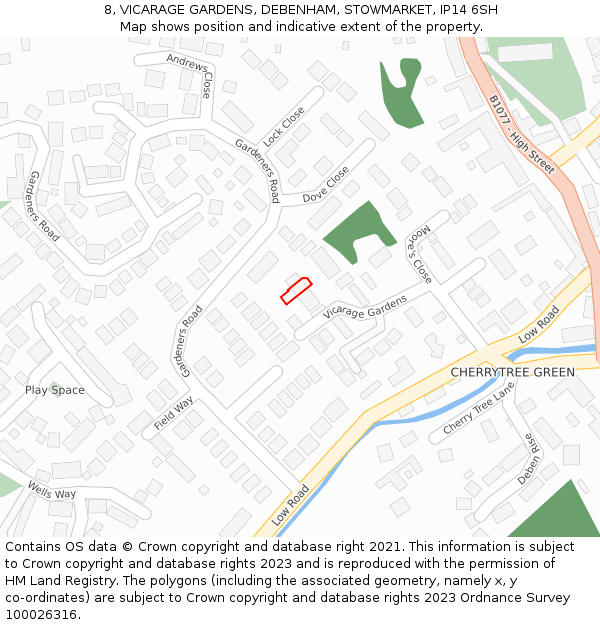 8, VICARAGE GARDENS, DEBENHAM, STOWMARKET, IP14 6SH: Location map and indicative extent of plot