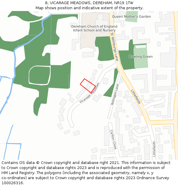 8, VICARAGE MEADOWS, DEREHAM, NR19 1TW: Location map and indicative extent of plot