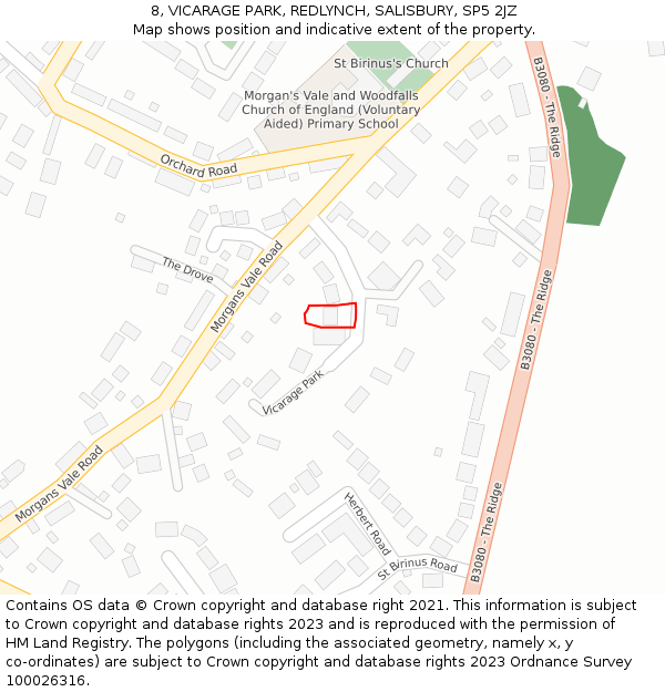 8, VICARAGE PARK, REDLYNCH, SALISBURY, SP5 2JZ: Location map and indicative extent of plot