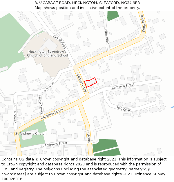 8, VICARAGE ROAD, HECKINGTON, SLEAFORD, NG34 9RR: Location map and indicative extent of plot