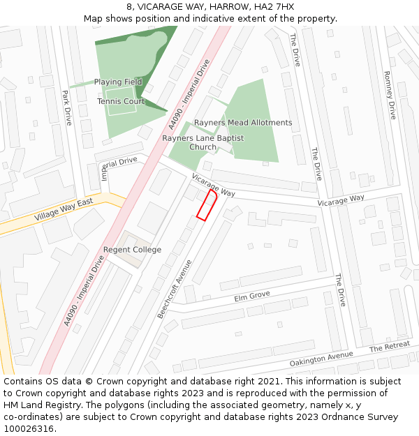 8, VICARAGE WAY, HARROW, HA2 7HX: Location map and indicative extent of plot