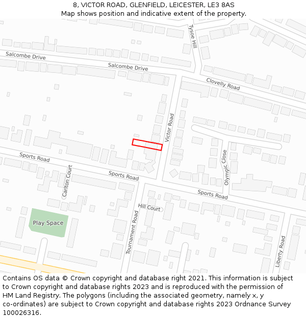 8, VICTOR ROAD, GLENFIELD, LEICESTER, LE3 8AS: Location map and indicative extent of plot