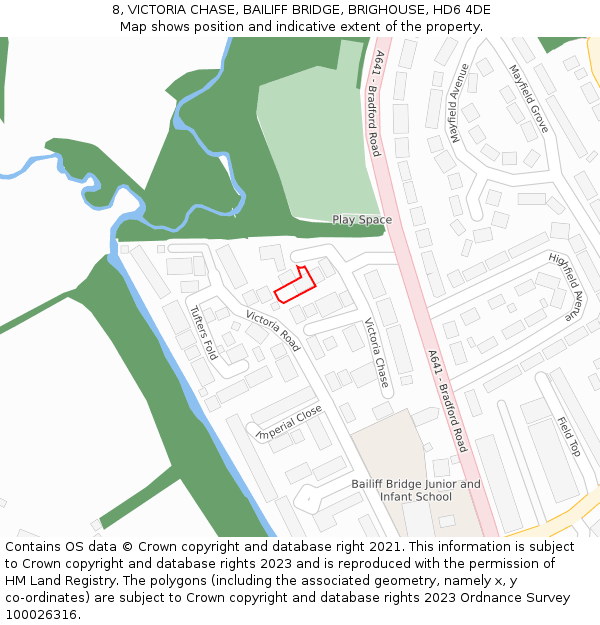 8, VICTORIA CHASE, BAILIFF BRIDGE, BRIGHOUSE, HD6 4DE: Location map and indicative extent of plot