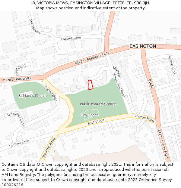 8, VICTORIA MEWS, EASINGTON VILLAGE, PETERLEE, SR8 3JN: Location map and indicative extent of plot