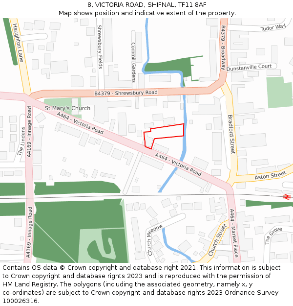 8, VICTORIA ROAD, SHIFNAL, TF11 8AF: Location map and indicative extent of plot