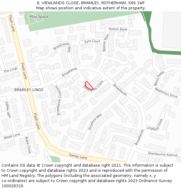8, VIEWLANDS CLOSE, BRAMLEY, ROTHERHAM, S66 1WF: Location map and indicative extent of plot