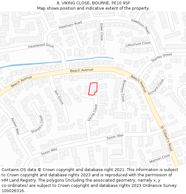 8, VIKING CLOSE, BOURNE, PE10 9SF: Location map and indicative extent of plot