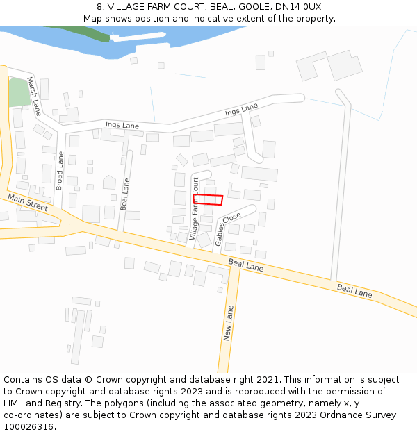 8, VILLAGE FARM COURT, BEAL, GOOLE, DN14 0UX: Location map and indicative extent of plot